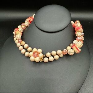 Vintage 1960s Signed Hong Kong Beaded Collar Necklace 29in